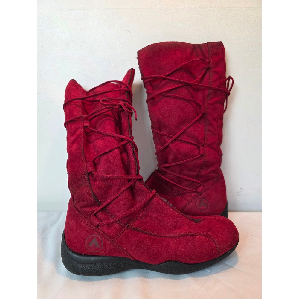 Airwalk Vintage Red Faux Suede Lace Up Tall Boots Womens 8.5 Y2K Retro
